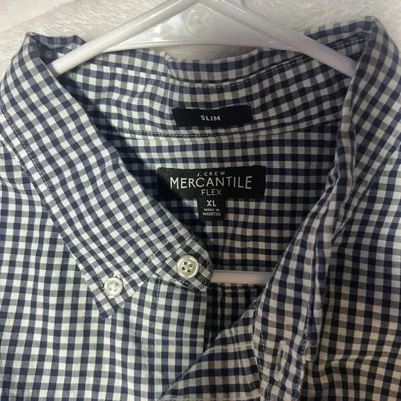 J Crew XL Mercantile Flex Slim Fit Shirt Blue White Checker Cotton Blend Casual - Picture 3 of 4